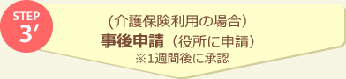 STEP3' (介護保険利用の場合)事後申請(役所に申請)※1週間後に承認
